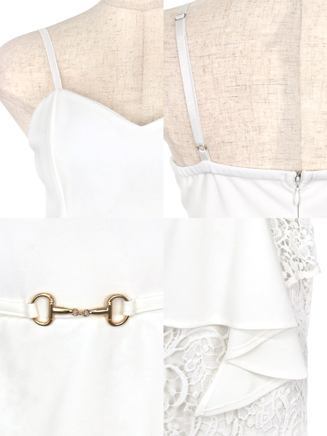 キャミソールベルト付きアシメペプラム切り替えケミカルレースタイトミニドレスの商品特徴