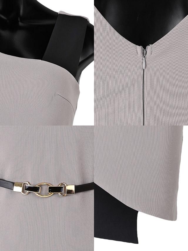 ベルト付きバイカラーアシメントリーデザインタイトミニドレスの商品詳細画像1