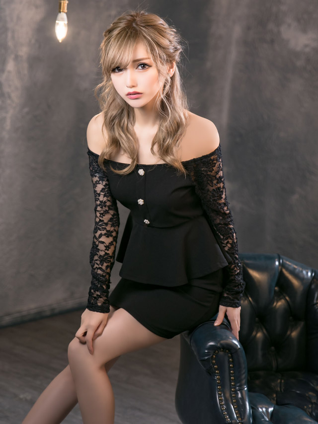 ミニドレス レース長袖 ペプラム タイト 黒 XL キャバドレスのイメージ画像3