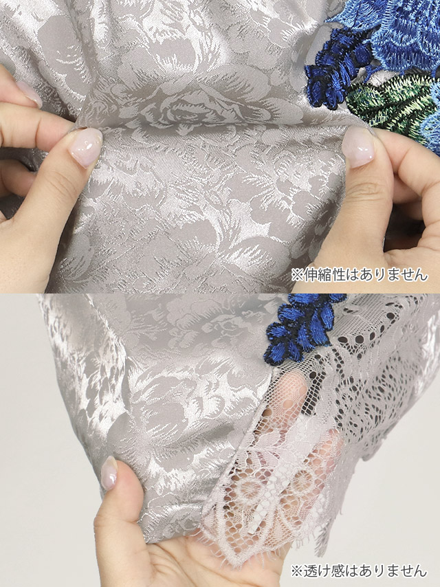 ワンショルダーリボンフラワー刺繍レースサテンジャガードタイトミニドレスの商品詳細画像2