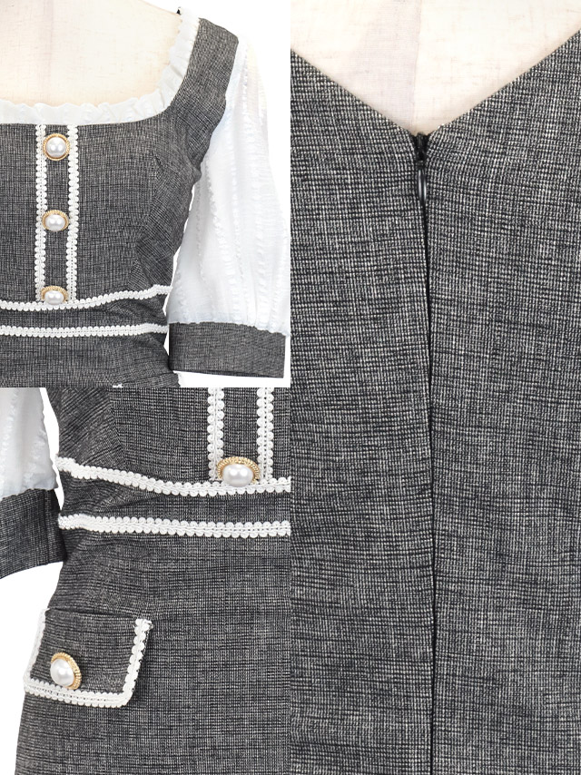 [韓国ドレス] ミニドレス 袖あり パフスリーブ スクエアネック タイト キャバドレスの商品特徴1