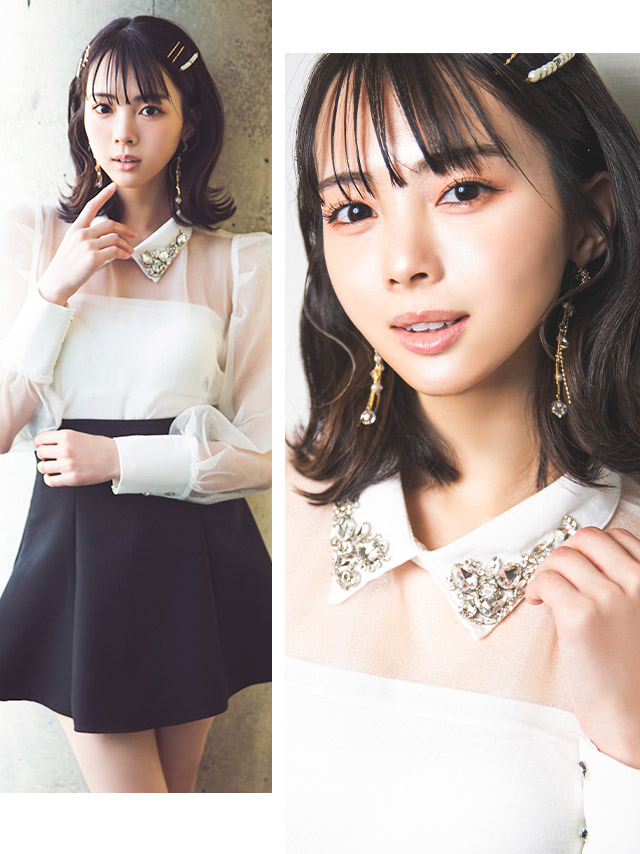 韓国ドレス セットアップキャミソール付きビジュー襟デザイン長袖シアーブラウス×スカートパンツドレスのイメージ画像2