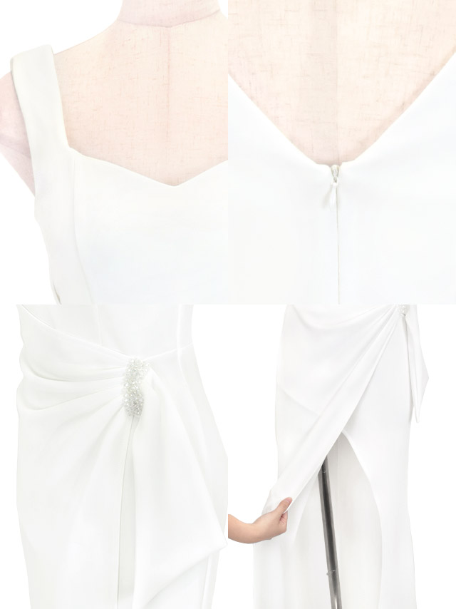 ウエストベルト風デザインラップスリットハートカットノースリーブタイトロングドレスの商品特徴