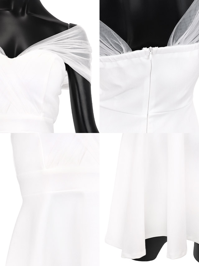 ワンカラーチュール半袖フレアミニドレスの商品特徴