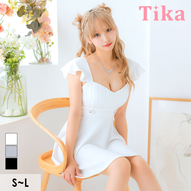 ノースリーブフリルギャザー切り替えフレアミニドレスのメイン画像