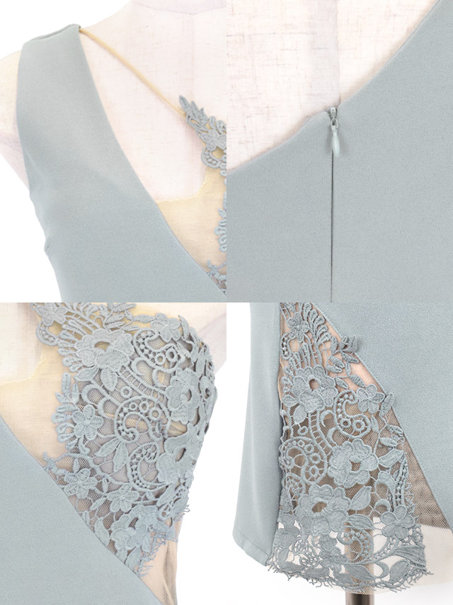 ワンショルダーバストカットデザインヌーディーケミカルレース切り替えタイトミニドレスの商品特徴
