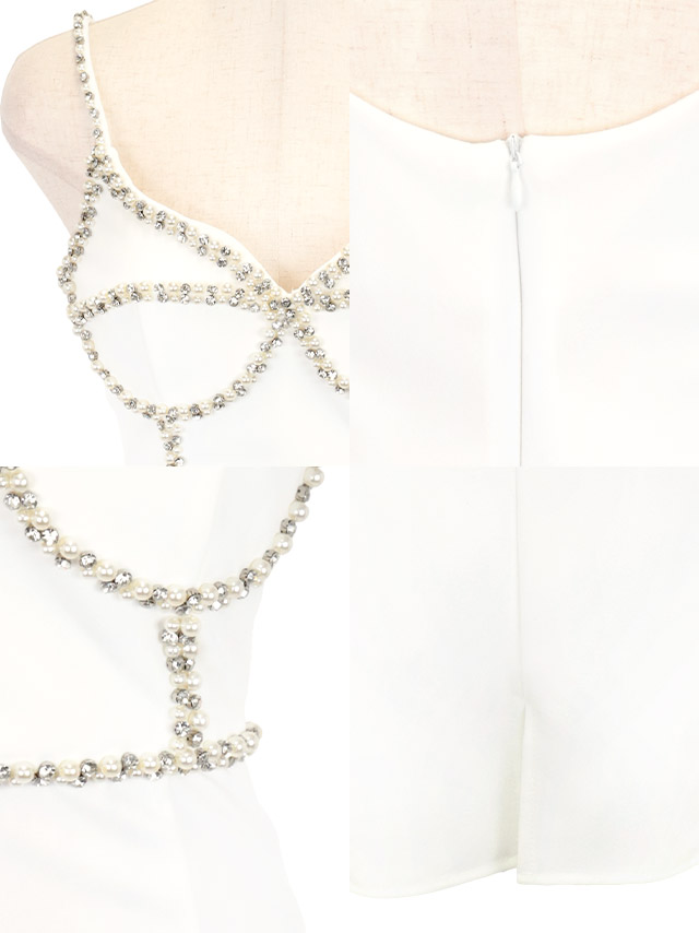 ハートカットキャミソールパールストーンデザインタイトミニドレスの商品特徴