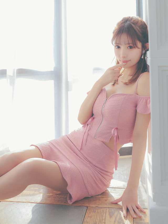 肩あきフロントジップリボンストレッチ裾フリルセットアップタイトミニドレスのイメージ画像4