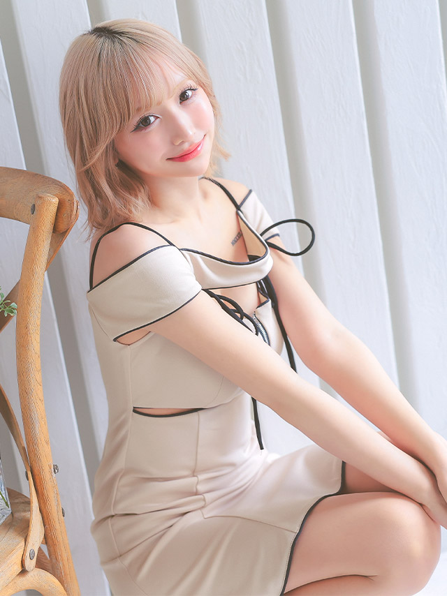 肩あき パイピング コードリボン バストジップ ウエストカットアウト ストレッチ フレアミニドレスのイメージ画像2