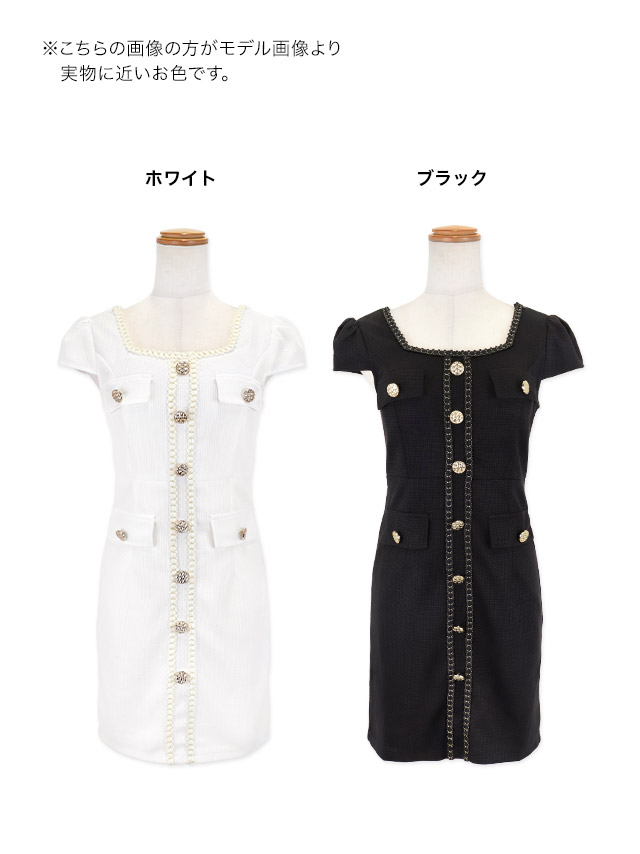 半袖 パイピング ゴールドボタン フェイクポケット ストレッチ タイトミニドレスのカラーバリエーション