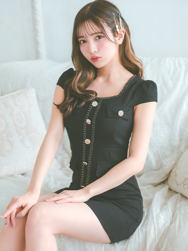 半袖 パイピング ゴールドボタン フェイクポケット ストレッチ タイトミニドレスのイメージ画像4