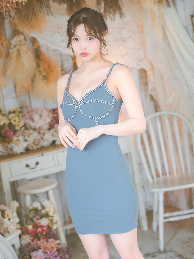 ハートカットビジューパールキャミソールストレッチタイトミニドレスのイメージ画像4
