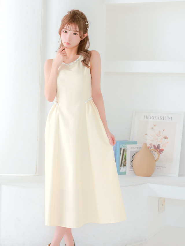 ロングドレス 肩あき ジップ 谷間 サイドベルト 高身長 グレー XL XXL Aライン キャバドレスのイメージ画像1