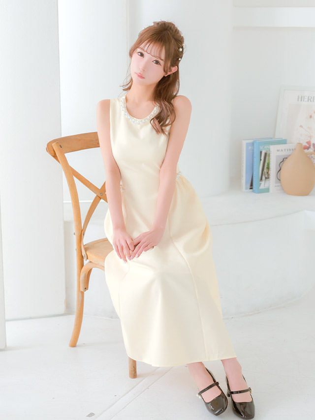 ロングドレス 肩あき ジップ 谷間 サイドベルト 高身長 グレー XL XXL Aライン キャバドレスのイメージ画像3