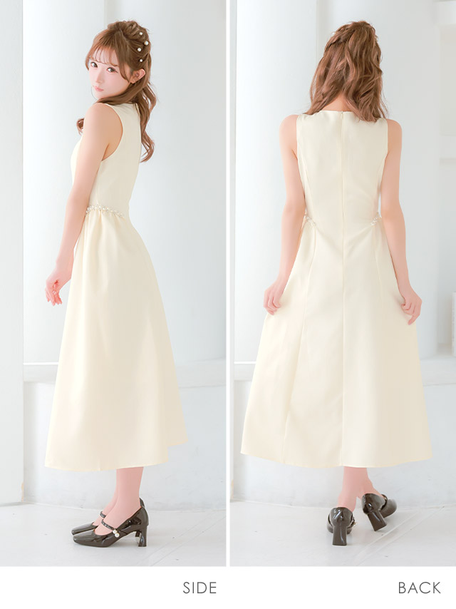 ロングドレス 肩あき ジップ 谷間 サイドベルト 高身長 グレー XL XXL Aライン キャバドレスのサイドバック画像