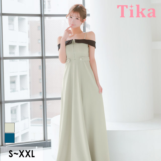 ロングドレス 肩あき ジップ 谷間 サイドベルト 高身長 グレー XL XXL Aライン キャバドレスのメイン画像