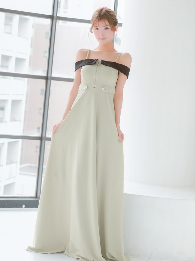 ロングドレス 肩あき ジップ 谷間 サイドベルト 高身長 グレー XL XXL Aライン キャバドレスのイメージ画像2