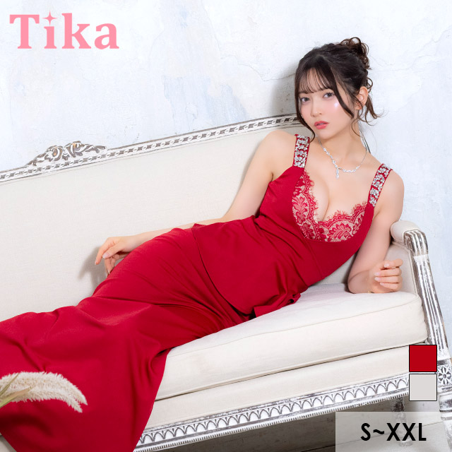 ロングドレス ノースリーブ ビジュー タイト 谷間 レース 大きいサイズ ストレット ペプラム レース 大人 高身長 お腹カバー グレー キャバドレス XL XXLのメイン画像