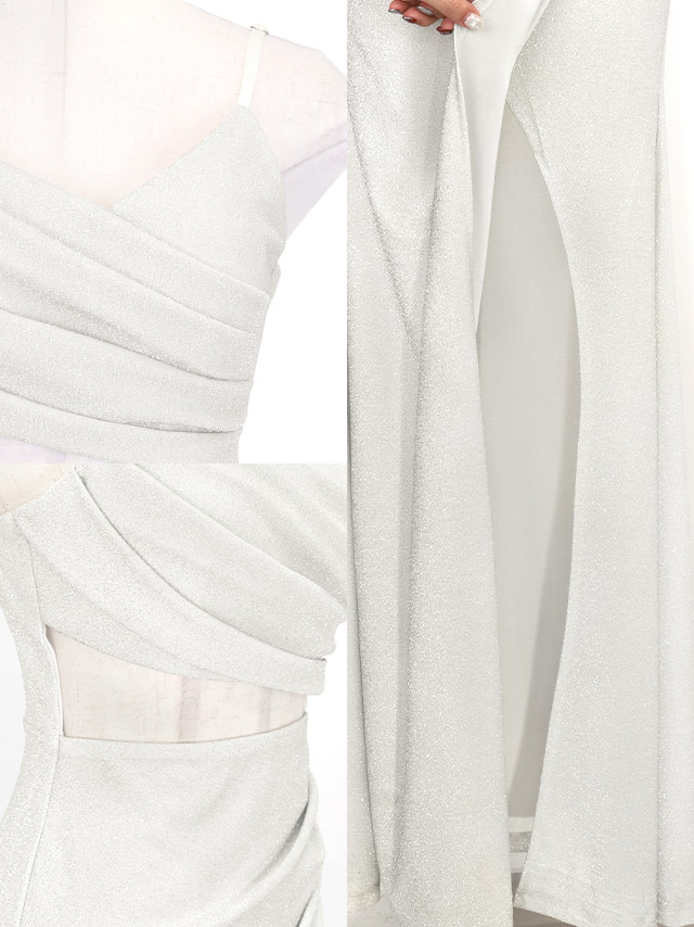 ロングドレス タイト オフショルダー ギャザー ストレッチ グリッターラメ スリット 赤ドレス 大きいサイズ XL XXL キャバドレスの商品特徴