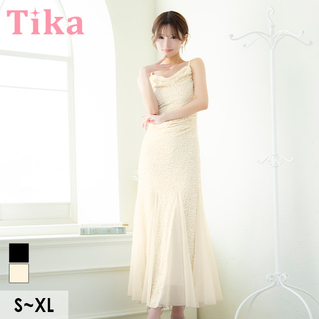 ロングドレス バースデー タイト 大人 マーメイド シフォン キャミソール キラキラ スパンコール アイボリー XL キャバドレスのメイン画像