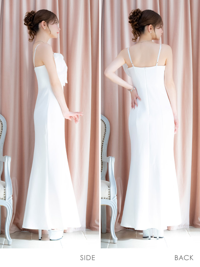 バースデー タイト ロングドレス マーメイド キャミソール バストリボン キャバドレスのサイドバッグ全身