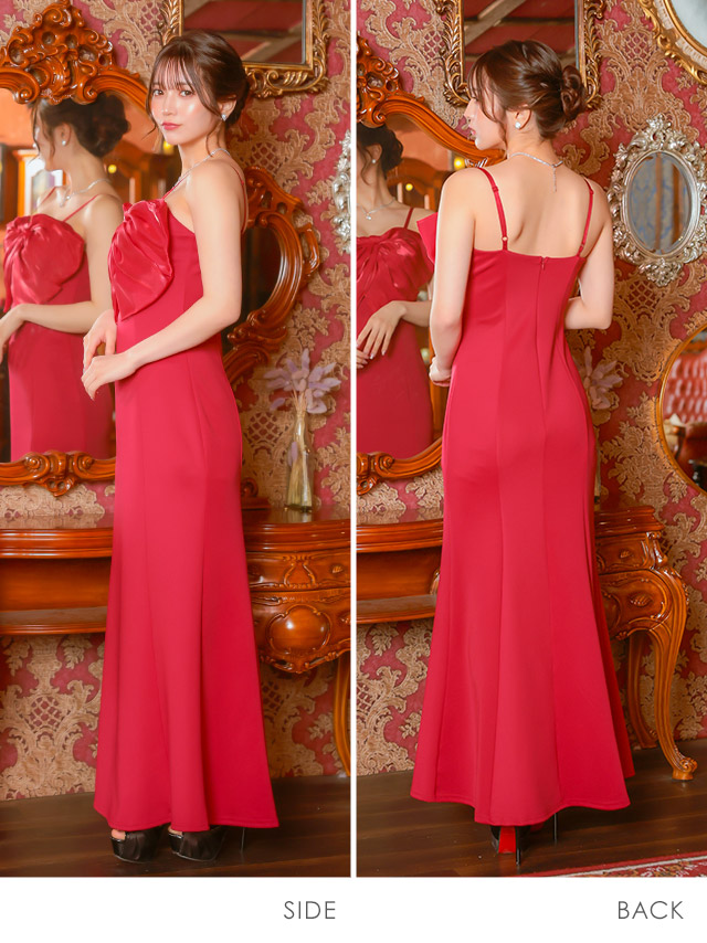 バースデー タイト ロングドレス マーメイド キャミソール バストリボン キャバドレスのサイドバッグ全身