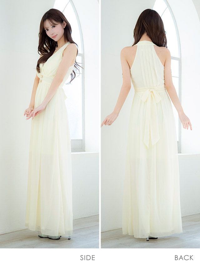 Aライン ロングドレス 大きいサイズ 大人 ノースリーブ ストレッチ ブラジャーのまま ラメ プリーツ キャバドレスのサイドバッグ全身