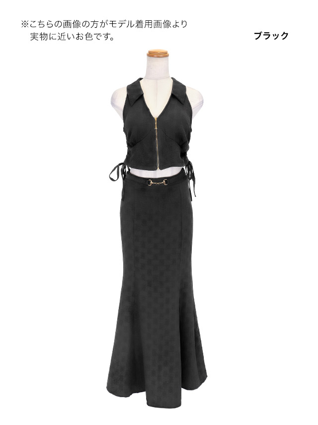 ロングドレス セットアップ ジップ セクシー ノースリーブ 襟付き ウエストベルト 黒 XL タイト キャバドレス (せいせい着用)のカラーバリエーション