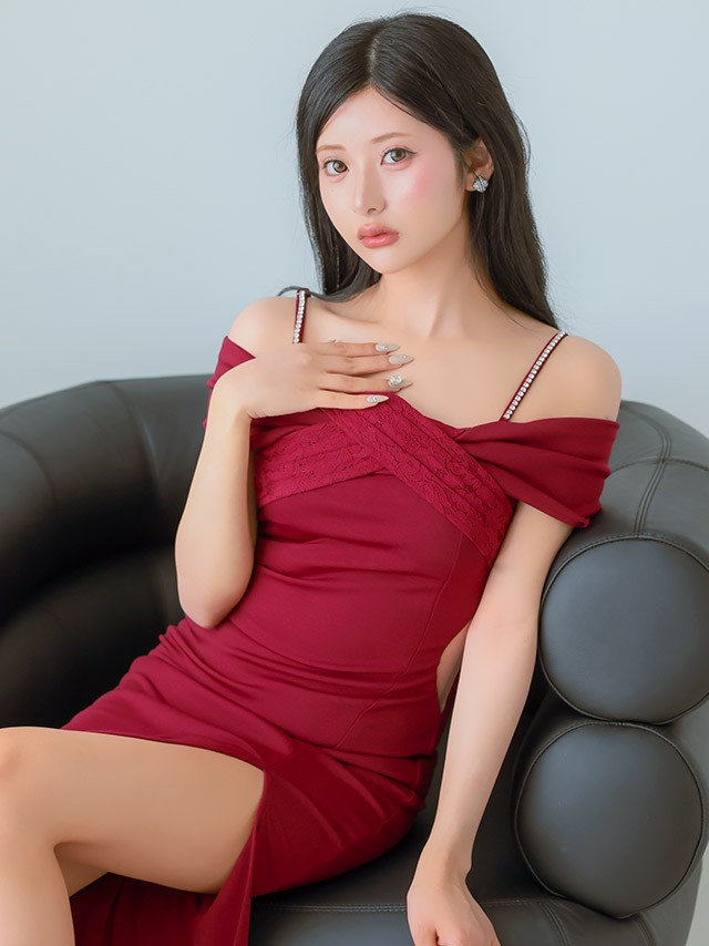 ロングドレス 肩あき レースクロス ストレッチ スリット 大きいサイズ ピンク XL XXL タイト キャバドレスのイメージ画像2