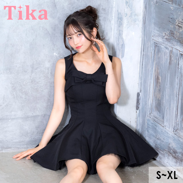 ミニドレス キャミソール ビッグリボン Aライン レイヤード チュール 同伴 黒 XL キャバドレスのメイン画像