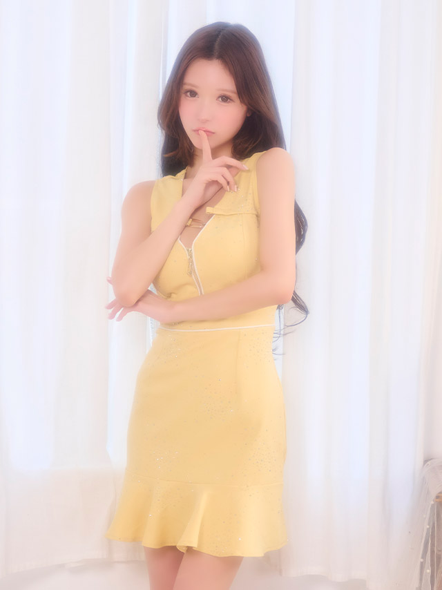 ミニドレス ノースリーブ ジップ 谷間 チェーン パイピング ビジューシャワー キラキラ 下着のまま 大きいサイズ XL XXL 裾フリル タイト イエロー キャバドレスのイメージ画像4