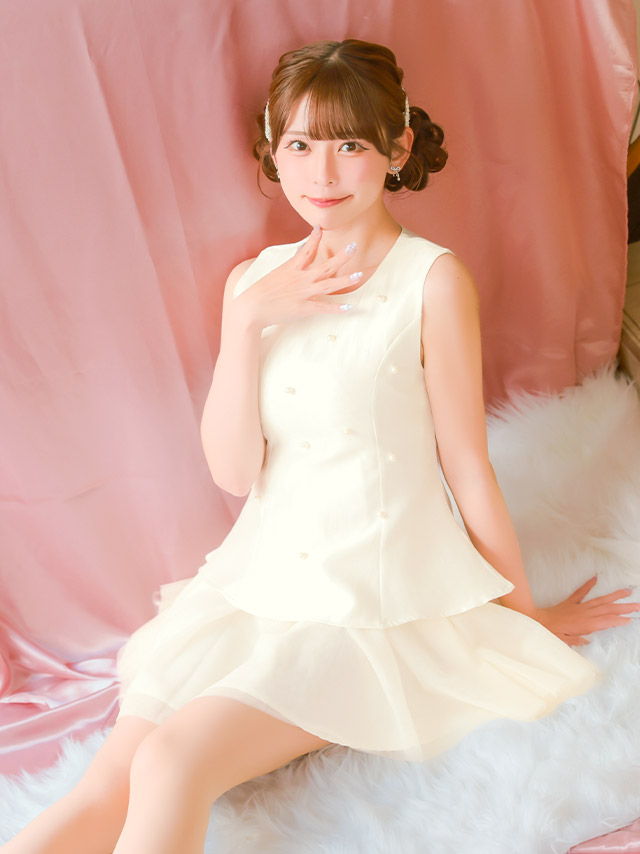 ミニドレス ノースリーブ パール 同伴 チュール 白 オフホワイト Aライン キャバドレスのイメージ画像2