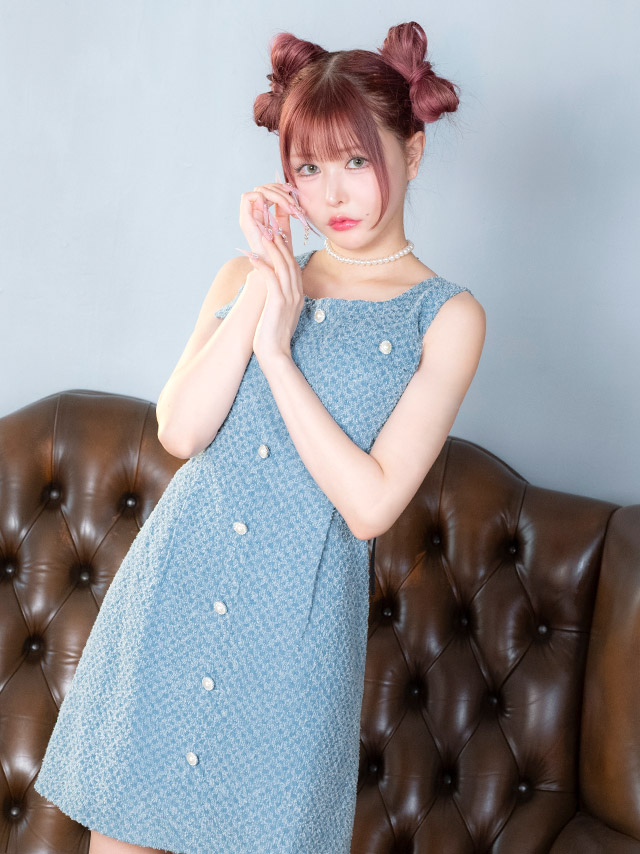 ワンピース Aライン ミニドレス ノースリーブ ブラジャーのまま デニム フロントボタン キャバドレスのイメージ画像2