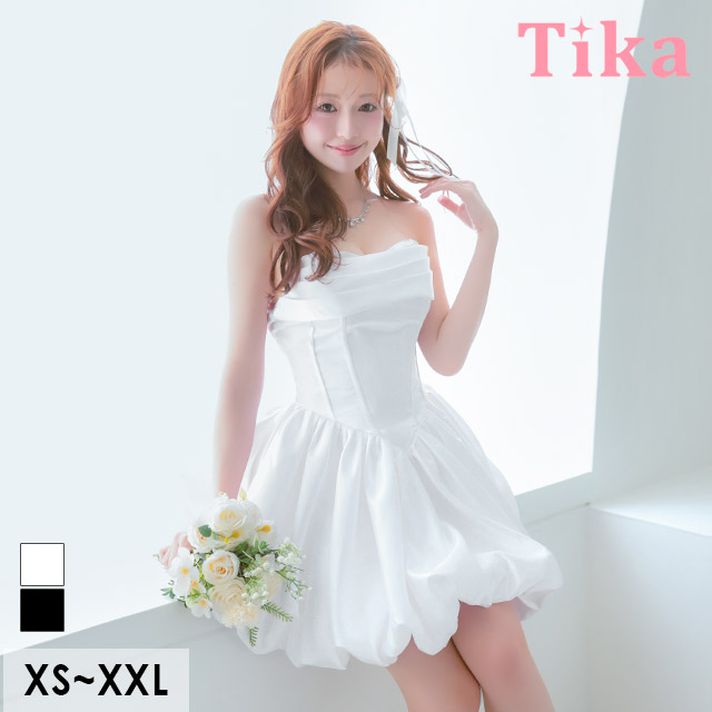 ミニドレス バースデー ベアトップ サテン 訳あり バルーンスカート 白 XL XXL Aライン キャバドレスキャバドレスのメイン画像