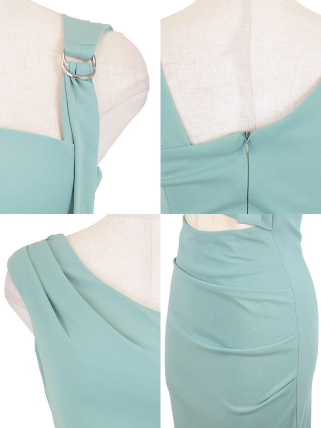 韓国ドレス 膝丈ドレス ワンショルダー風 アシメショルダー ウエストカット ギャザー タイト キャバドレスのディティール1