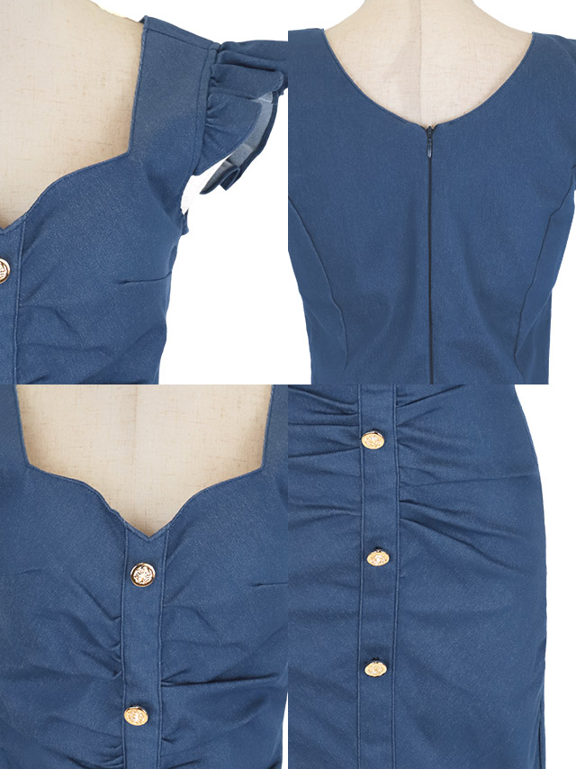 韓国ドレス ワンピース セットアップ Aライン ミニドレス シンプル 大人 ノースリーブ 上品 背中魅せ バックリボン プリーツ 胸元カバー 同伴 Aライン キャバドレススのディティール1