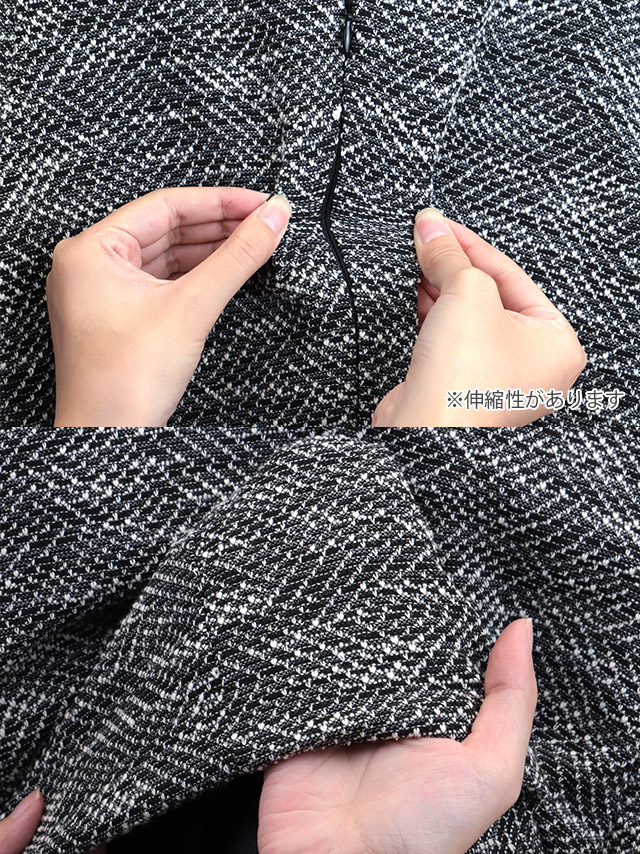 韓国ドレス ミニドレス 襟付き ダブルボタン 半袖 パフスリーブ ウエストカット ツイード タイト キャバドレスのディティール2