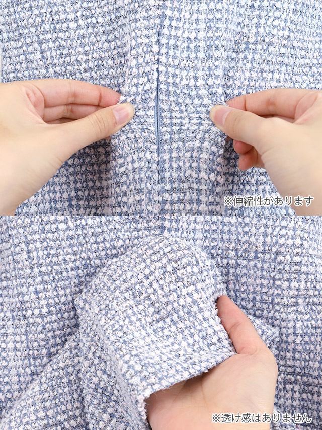 韓国ドレス ミニドレス ウエストカット ツイード 長袖 スクエアネック パール ダブルボタン 袖あり 裾プリーツ Aライン キャバドレスのディティール2