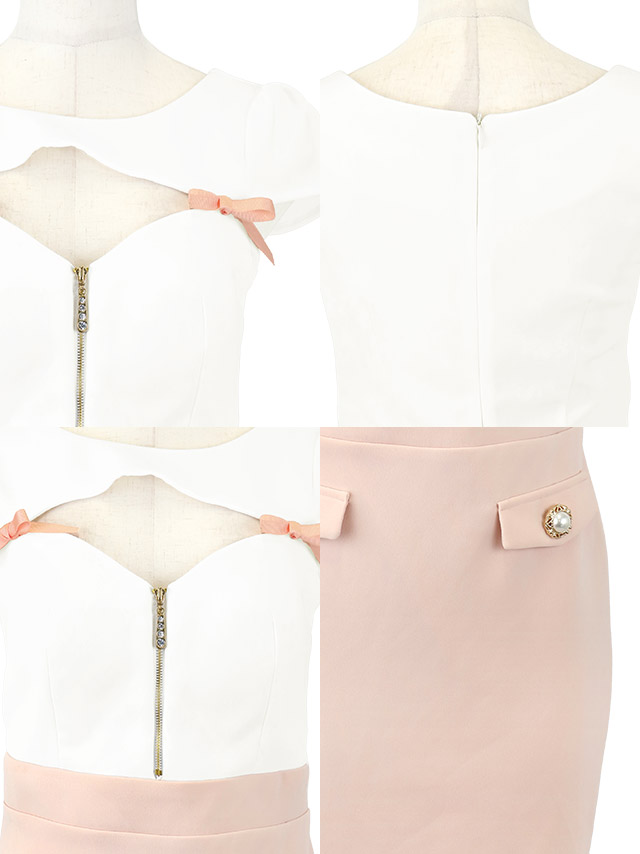 韓国ドレス ミニドレス ネックリボン 襟付き 半袖 パフスリーブ バストカット ギンガムチェック柄 谷間魅せ Aライン キャバドレスのディティール1