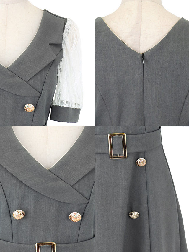 [韓国ドレス] ミニドレス 袖あり ワンピース 同伴 テーラード 襟付き ベルト付き 胸元カバー 下着のまま Aライン キャバドレスのディティール1