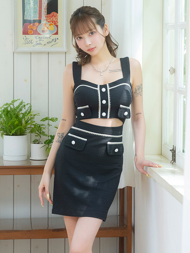 韓国ドレス ミニドレス シンプル 大人 ノースリーブ ストレッチ ウエストカット ブラジャーのまま ワッフル素材　タイト キャバドレスのイメージ画像2