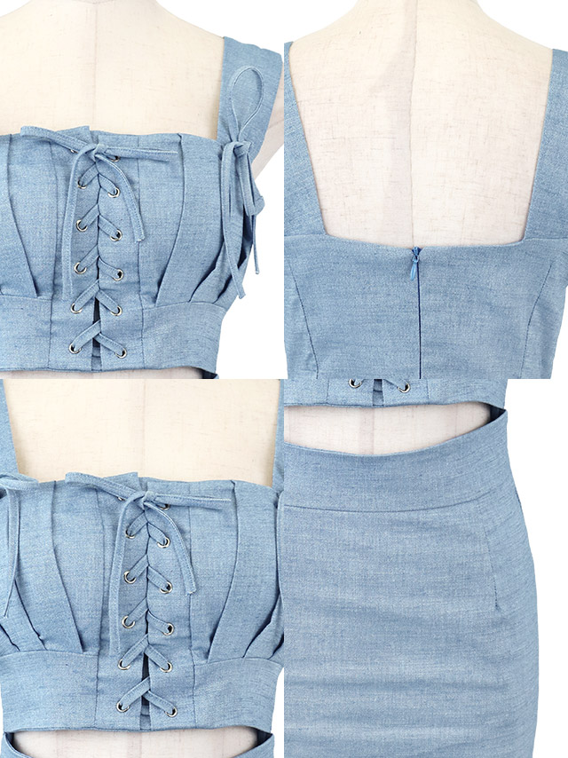 韓国ドレス ミニドレス リボン ノースリーブ ウエストカット ブラジャーのまま タイト キャバドレスのディティール1