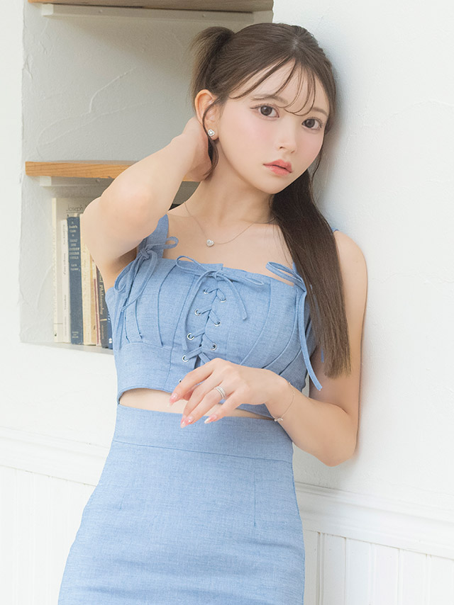 韓国ドレス ミニドレス リボン ノースリーブ ウエストカット ブラジャーのまま タイト キャバドレスのイメージ画像2