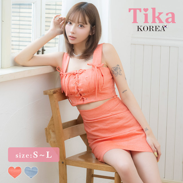 韓国ドレス ミニドレス リボン ノースリーブ ウエストカット ブラジャーのまま タイト キャバドレスのメイン画像