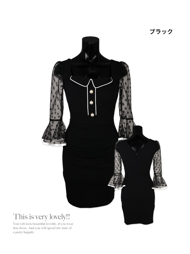 韓国ドレス ミニドレス ネックリボン 襟付き 半袖 パフスリーブ バストカット ギンガムチェック柄 谷間魅せ Aライン キャバドレスのカラーバリエーション