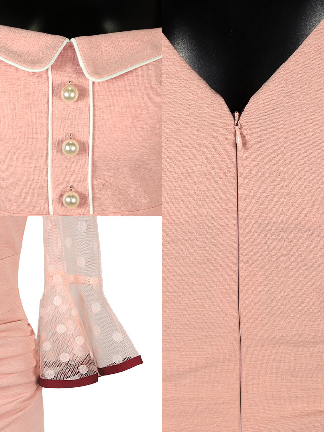 韓国ドレス ミニドレス ネックリボン 襟付き 半袖 パフスリーブ バストカット ギンガムチェック柄 谷間魅せ Aライン キャバドレスのディティール1