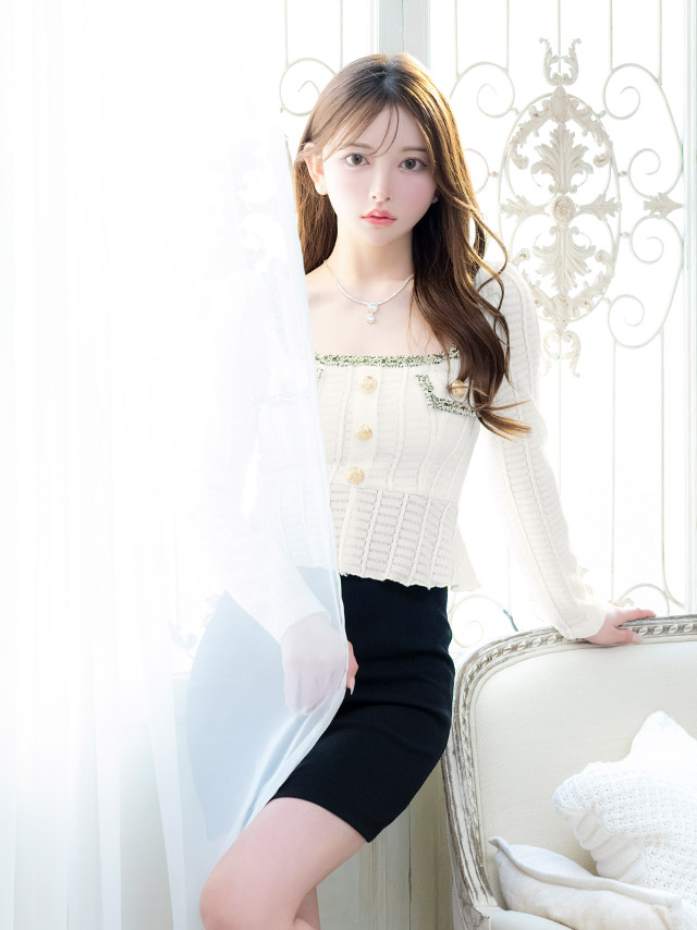 ミニドレス タイト 長袖 スクエアネック ゴールドボタン ペプラム ストレッチ ツイード モノトーン 白 黒 キャバドレスのイメージ画像2