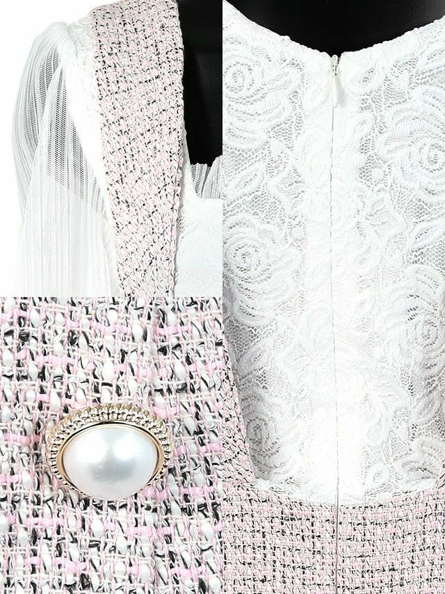 韓国ドレス ミニドレス サロペット ガーリー ツイード シフォン 袖あり 七分袖 Aライン ワンピース キャバドレスのディティール1