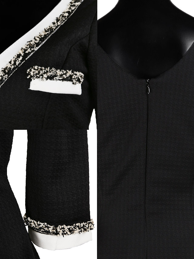 韓国ドレス ミニドレス 袖あり 五分袖 レース バストリボン ボックスプリーツ タイト キャバドレスのディティール1