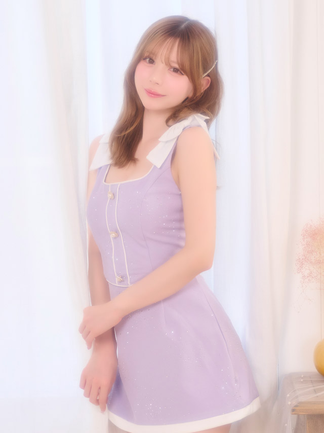 ミニドレス タイト セットアップ ノースリーブ ショルダーリボン ビジューシャワー キラキラ パールボタン パイピング 下着のまま ラベンダー 大きいサイズ XL XXL キャバドレスのイメージ画像1